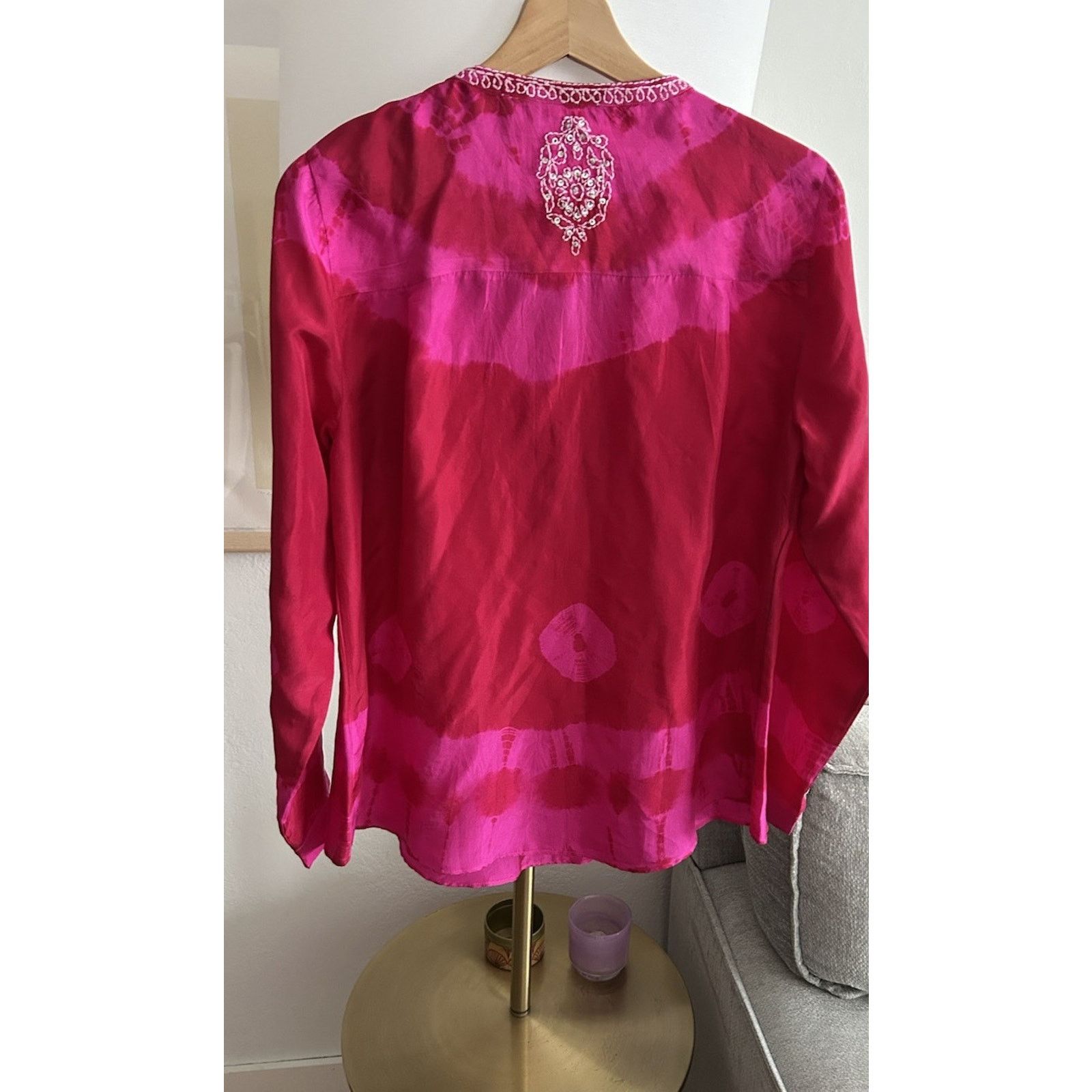 Soft Surroundings SOFT SURROUNDINGS Silk Pink Tie Dye Tunic M Boho Embrodery Size M / US 6-8 / IT 42-44 - 6 Thumbnail