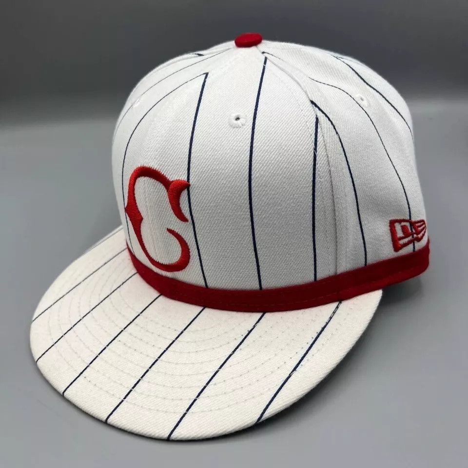 New Era Cincinnati Reds Hat Men 7 1/8 White Pinstripes Fitted Cap Size ONE SIZE - 2 Thumbnail