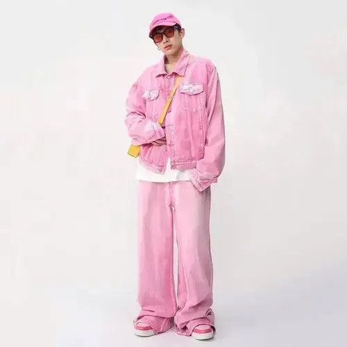 Jean Casual Korean Pink Set Suit Solid Jeans + Jacket Coat Size 40R - 1 Thumbnail