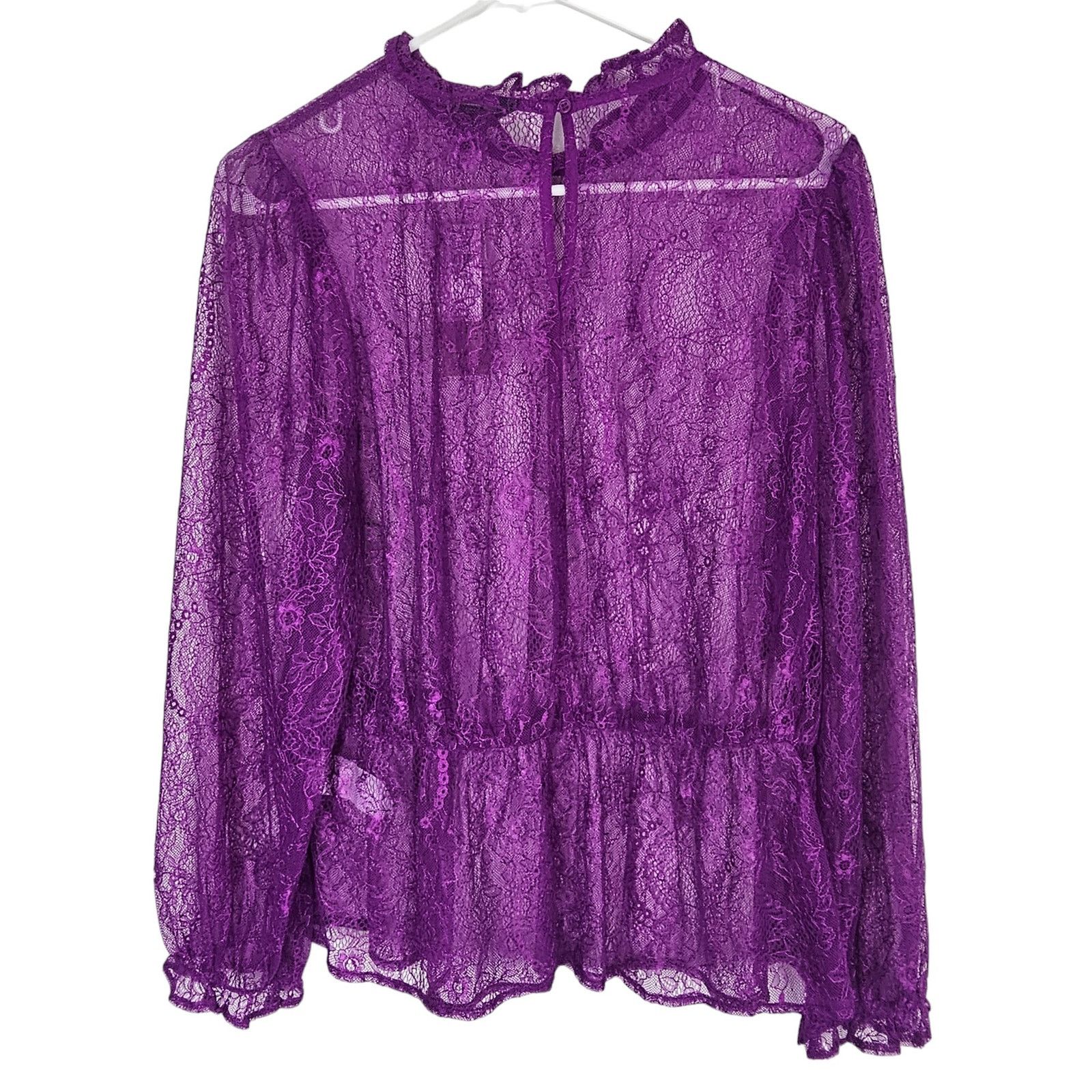 Banana Republic Banana Republic Women Sheer Lace Peplum Blouse PL Whimsigoth Size L / US 10 / IT 46 - 11 Thumbnail