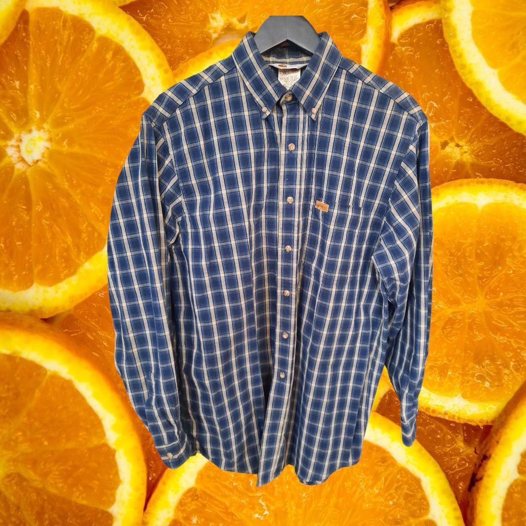 Carhartt Carhartt Blue Tan Plaid Button Up Shirt 100% Cotton Size Med Size US L / EU 52-54 / 3 - 1 Thumbnail