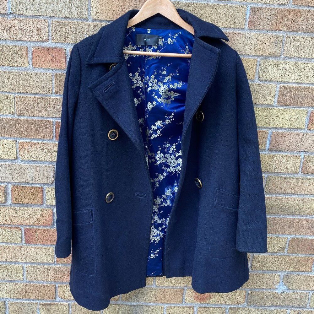 Filippa K × Vintage Vintage 1998 Flippa K Floral Print Pea Coat Small Navy Blue Size S / US 4 / IT 40 - 1 Thumbnail