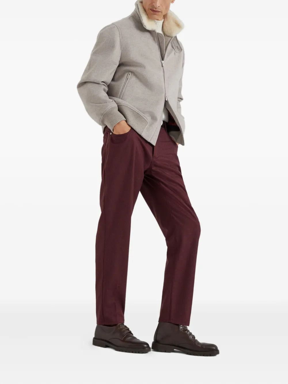 Brunello Cucinelli o1w1db10326 Cashmere Bomber Jacket in Light Grey Size US L / EU 52-54 / 3 - 5 Thumbnail
