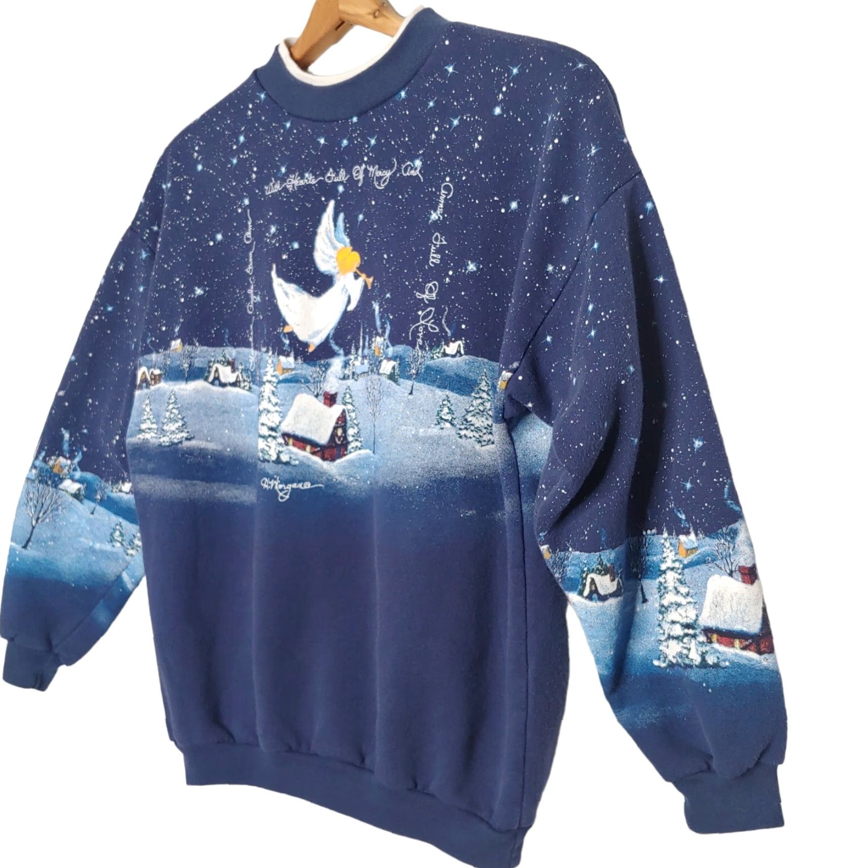 Vintage VINTAGE Artisans Sweatshirt Christmas Angel Blue Cotton Blend All Over Print Pullover Women Small Holiday Christmas Size S / US 4 / IT 40 - 2 Thumbnail