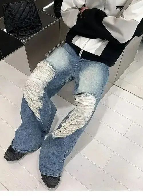 Japanese Brand VIBE Washed vintage ripped raw baggy jeans Size US 32 / EU 48 - 3 Thumbnail