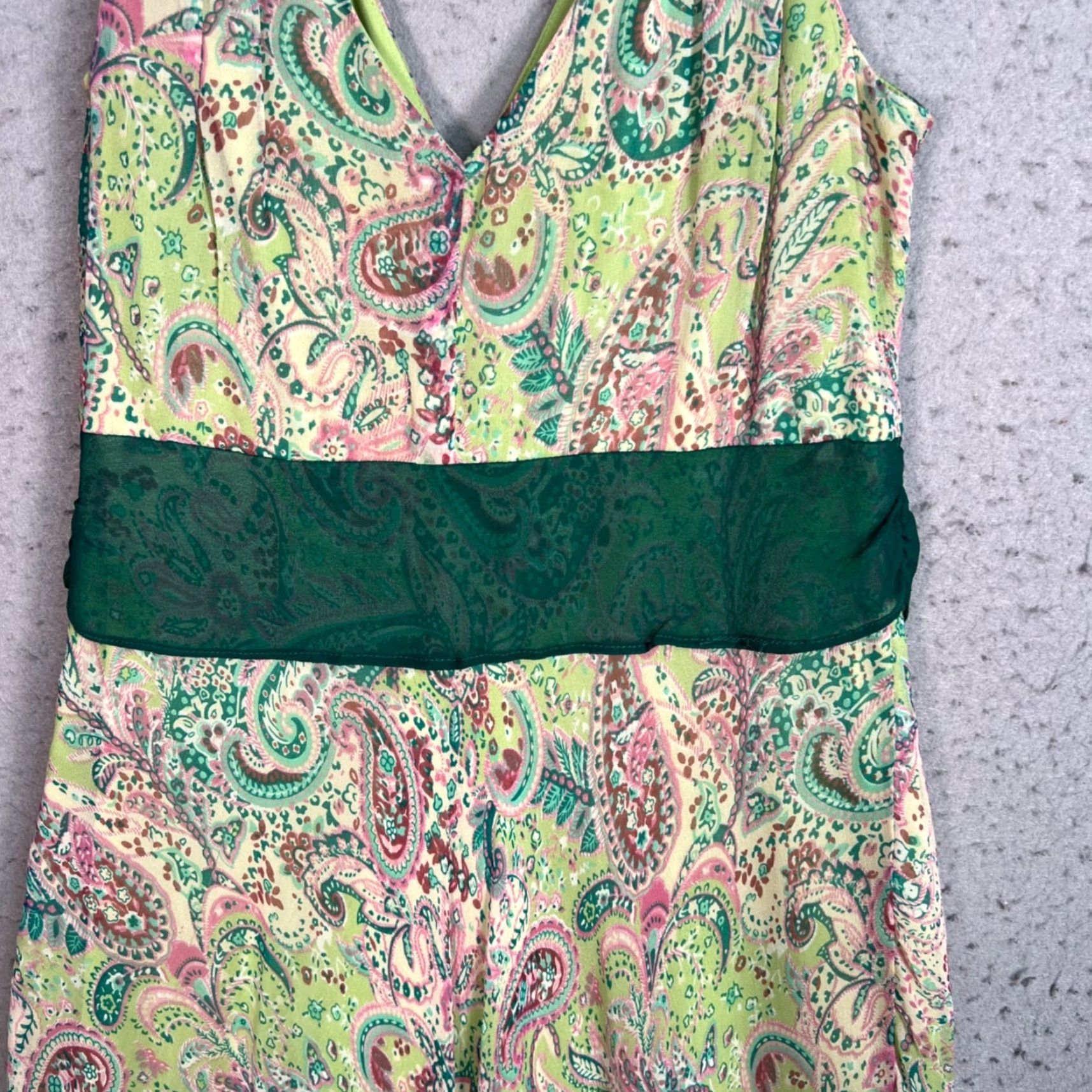 Vintage Jonathan Martin Dress Womens Size 8 Maxi Paisley Green Pink V Neck Size M / US 6-8 / IT 42-44 - 5 Thumbnail