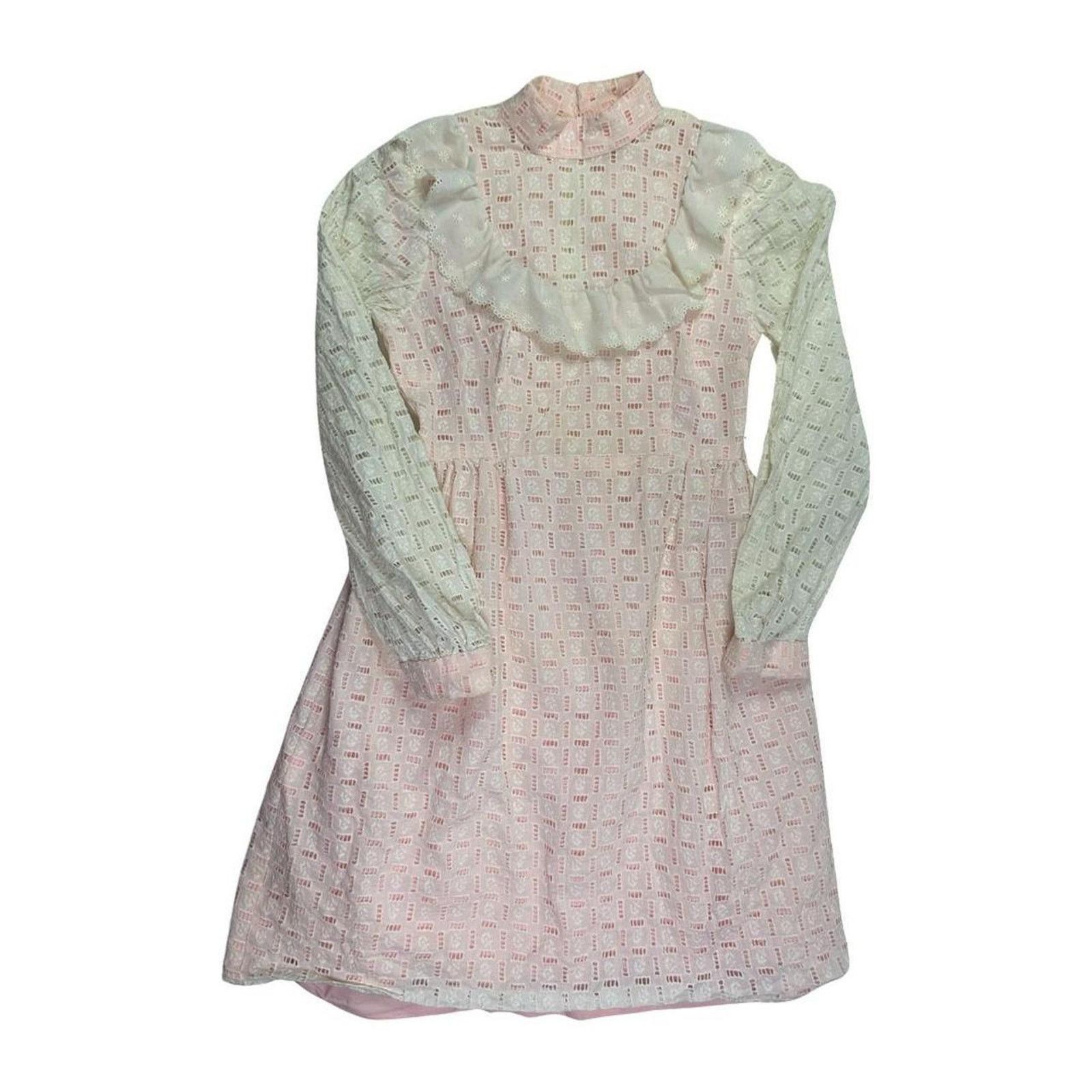 Vintage 70s vintage prairie dress pink white lace victorian Size S / US 4 / IT 40 - 1 Thumbnail