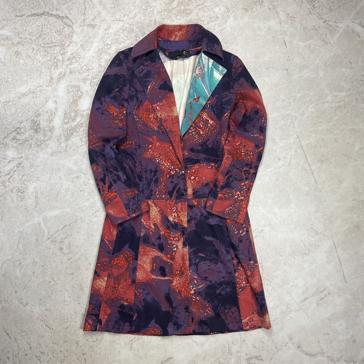 image of Just Cavalli 90’S All Overprint Flower Splashes Trench Coat, Women's (Size Medium)