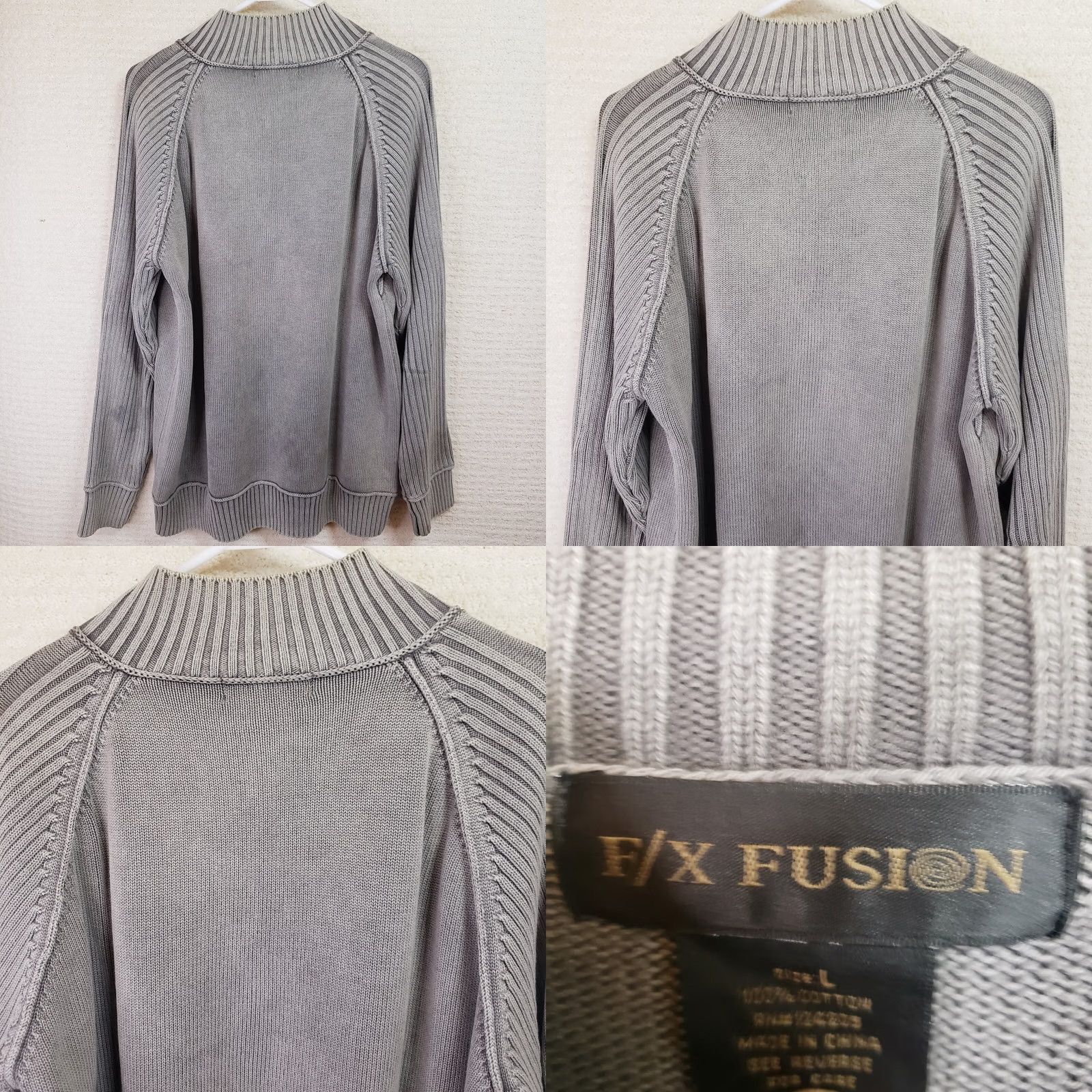 Vintage F /X Fusion Sweater 1/4 Zip Gray Long Sleeve Pullover Cotton Blend Large Men Size US L / EU 52-54 / 3 - 8 Thumbnail