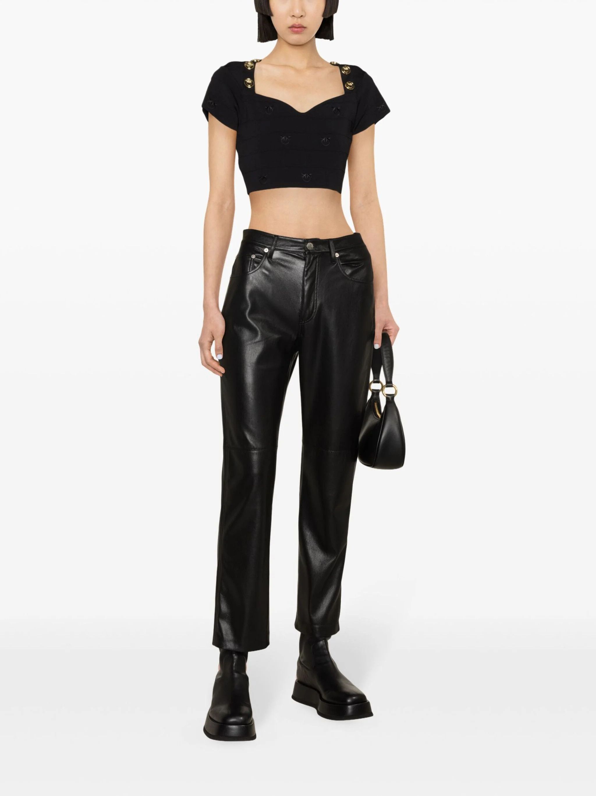 Pinko o1s22i1n0824 Hoodia Knitted Crop Top in Black Size XS / US 0-2 / IT 36-38 - 2 Thumbnail