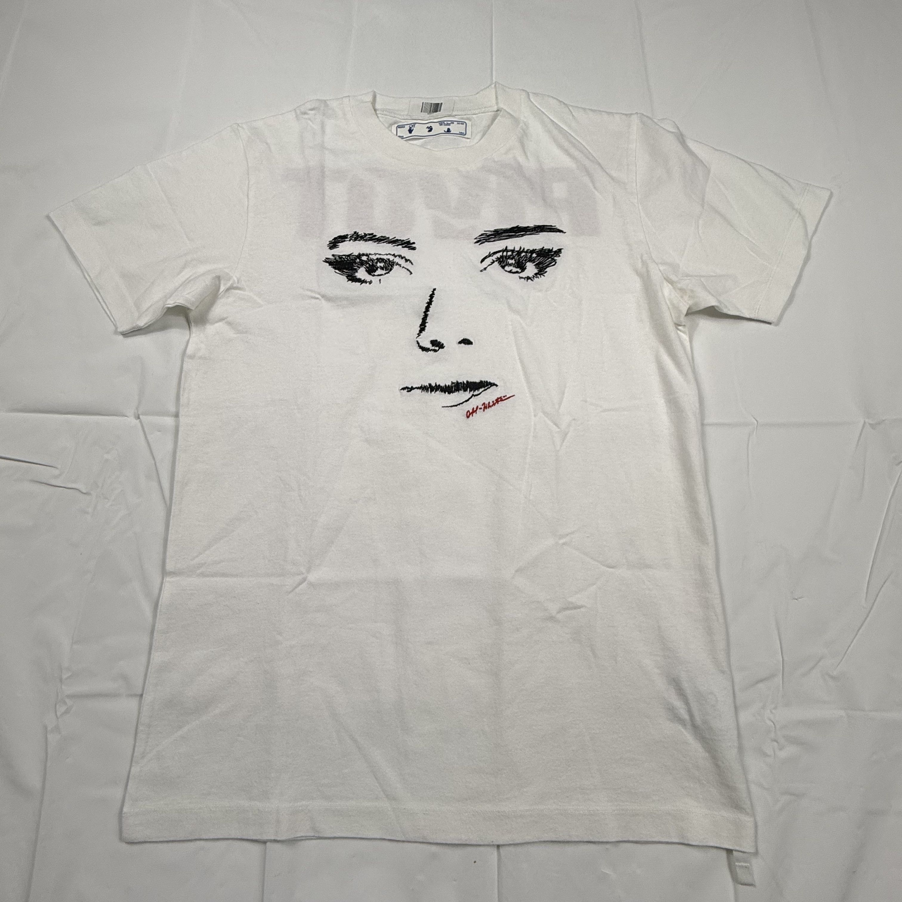 Off-White Off-White Virgil Abloh Pivot Embroidered Face White T-Shirt Size US M / EU 48-50 / 2 - 1 Thumbnail