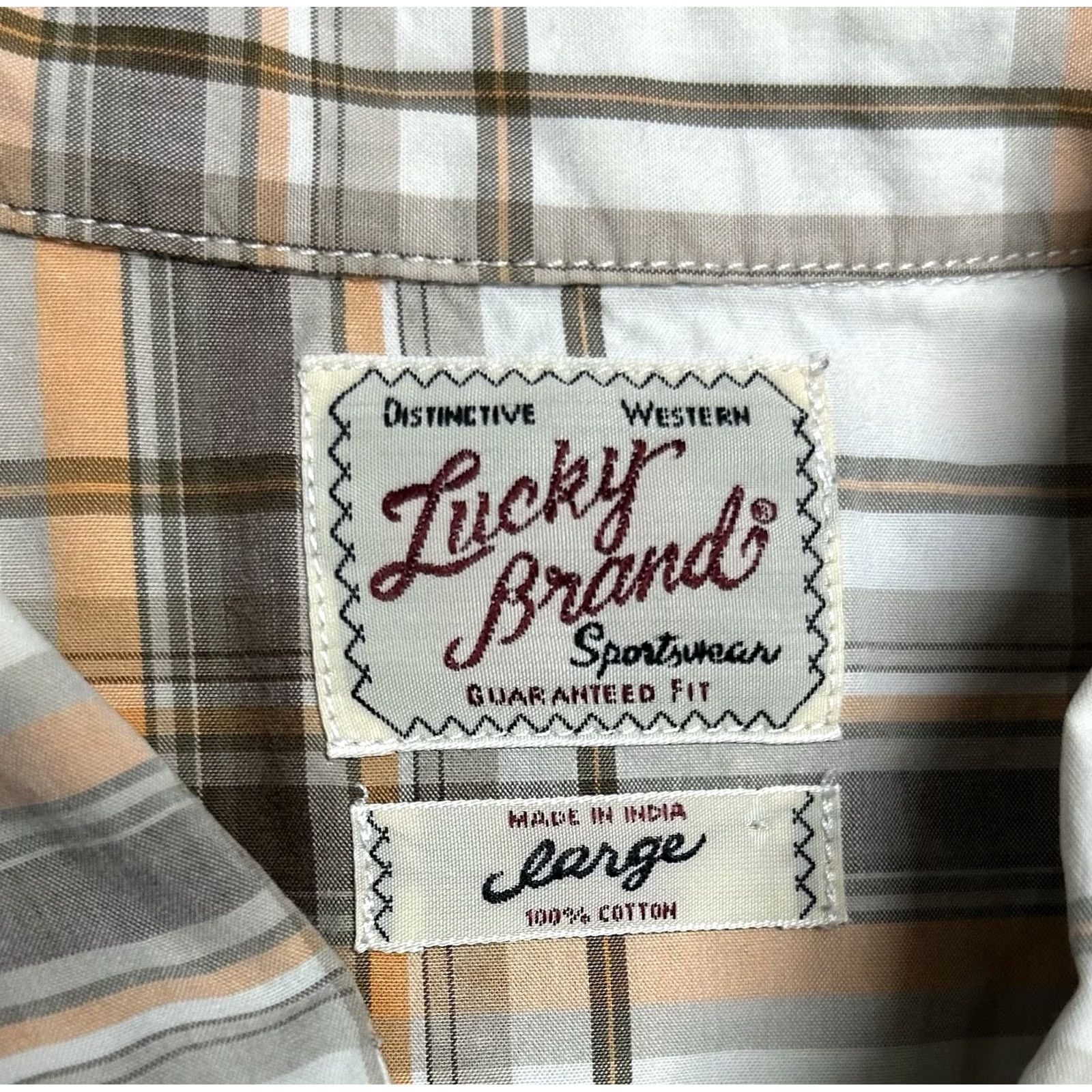 Lucky Brand VINTAGE Lucky Brand Pearl Snap Brown Plaid Shirt Mens Large Brown Plaid Short Sleeve Size US L / EU 52-54 / 3 - 4 Thumbnail