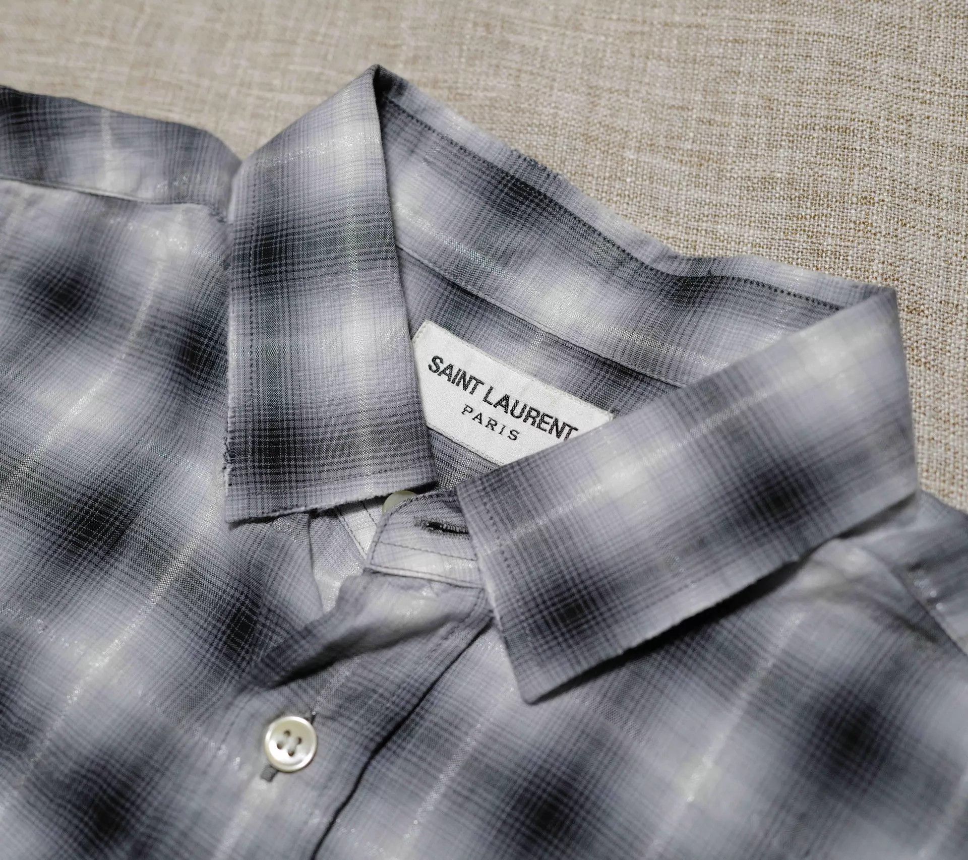 Saint Laurent Paris SLP 16SS Gradient Check Distressed Raw Hem Shirt Size US S / EU 44-46 / 1 - 3 Thumbnail