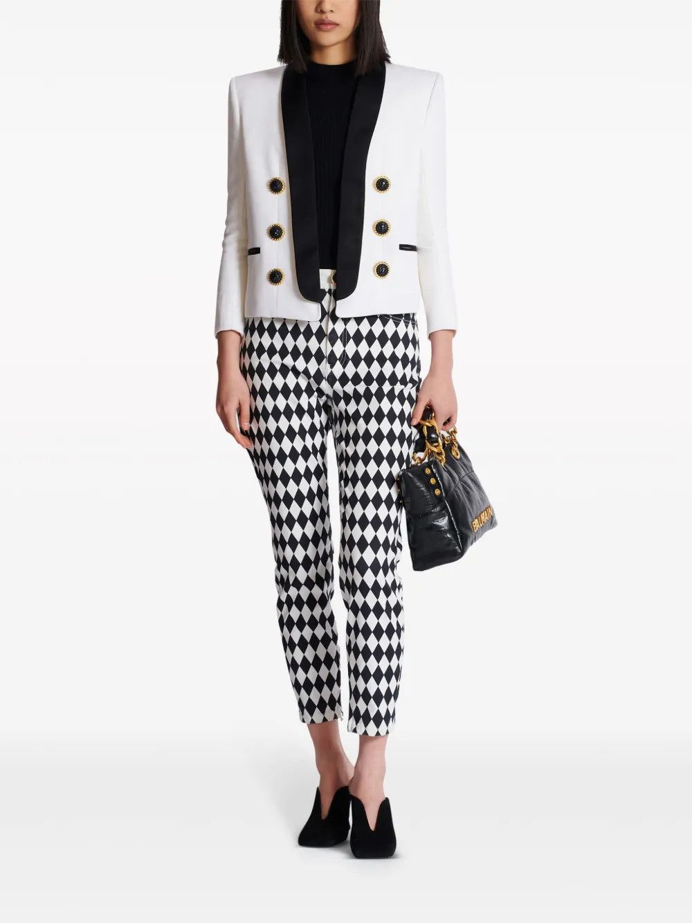 Balmain o1s1wg110825 Satin Lapel Wool Open Jacket in White Size L / US 10 / IT 46 - 5 Thumbnail