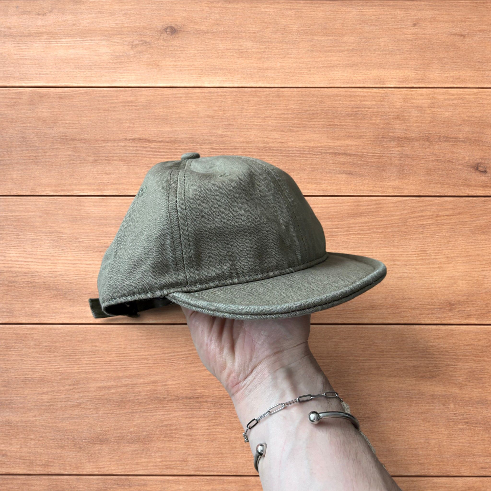 Japanese Brand Vintage Korean style short brim hat cap in khaki green. Size ONE SIZE - 3 Thumbnail