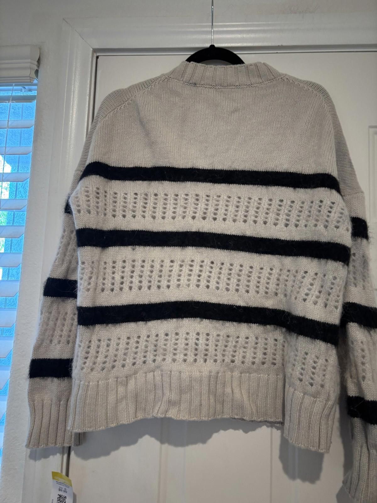 Allsaints Womens All Saints Sweater sz S cream with black stripes #385 Size S / US 4 / IT 40 - 2 Thumbnail