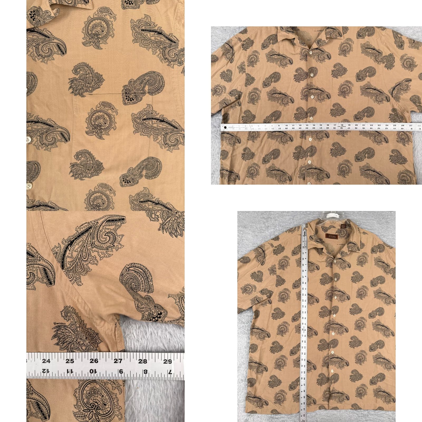 Tasso Elba Tasso Elba Shirt Mens 2XL Beige Paisley All Over Print Button-Up Silk Blend Size US XXL / EU 58 / 5 - 8 Thumbnail