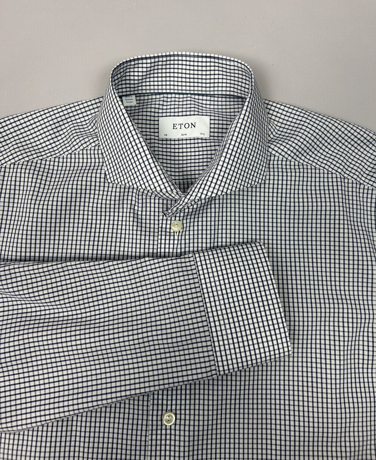 Eton ETON Slim White Blue Check Shirt Size XL (44 17 1/2) P2P 22" Size US XL / EU 56 / 4 - 2 Thumbnail