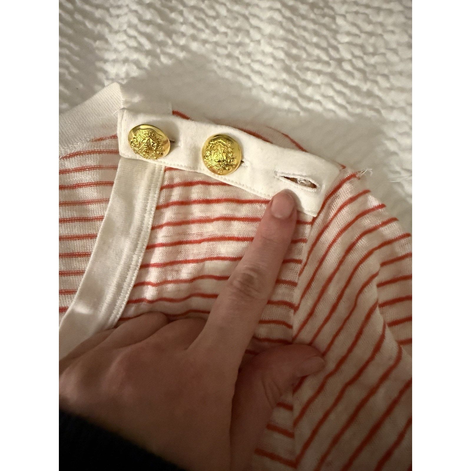 Veronica Beard Veronica Beard Red Striped Linen Scoop T Shirt Gold Buttons Size S / US 4 / IT 40 - 3 Thumbnail