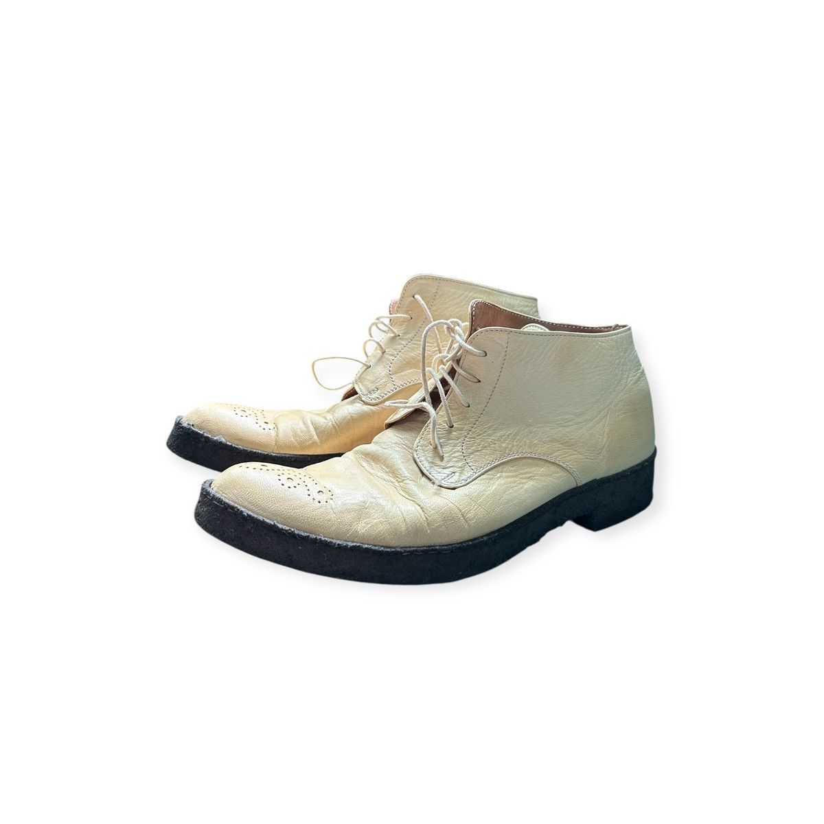 White/Yellow Leather Desert Ankle Wingtip Rockabilly Boots
