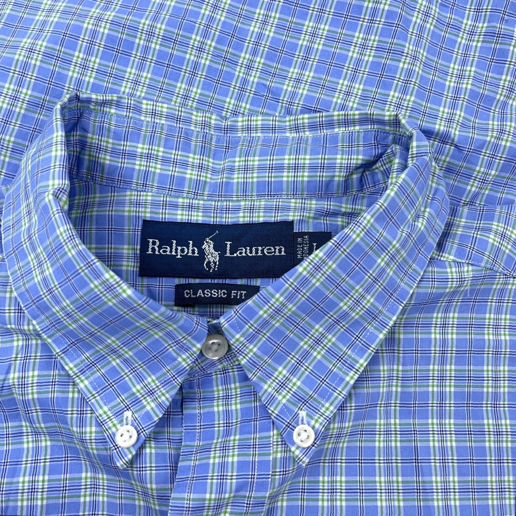 Ralph Lauren Ralph Lauren Classic Fit Button-Up Shirt Men Large Blue Green Plaid Cotton Short Sleeve Size US L / EU 52-54 / 3 - 5 Thumbnail