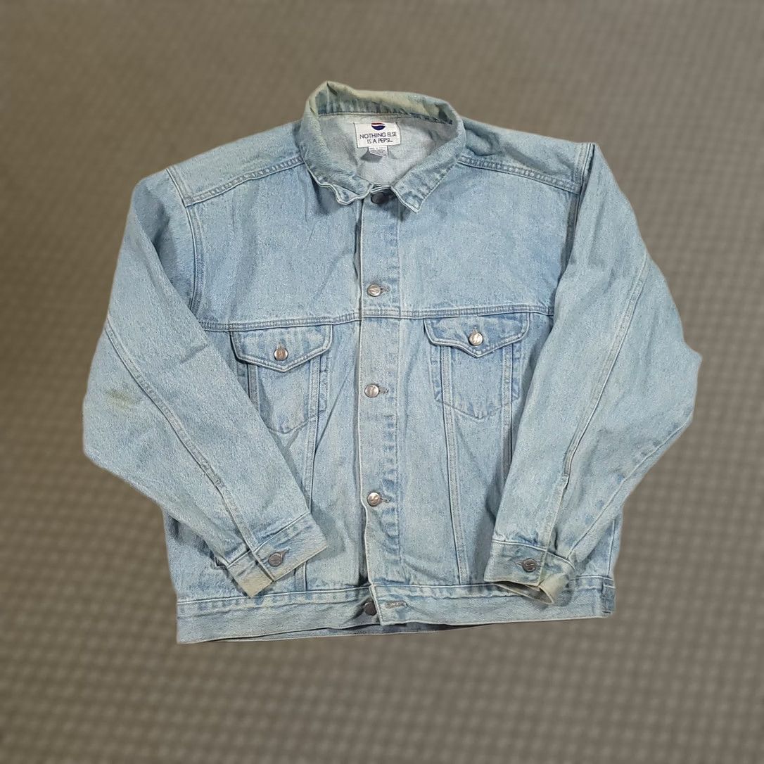 Denime VINTAGE Pepsi Trucker Jacket Mens L Light Wash Blue Denim 90s Y2K Grunge Jacket Size US L / EU 52-54 / 3 - 1 Thumbnail