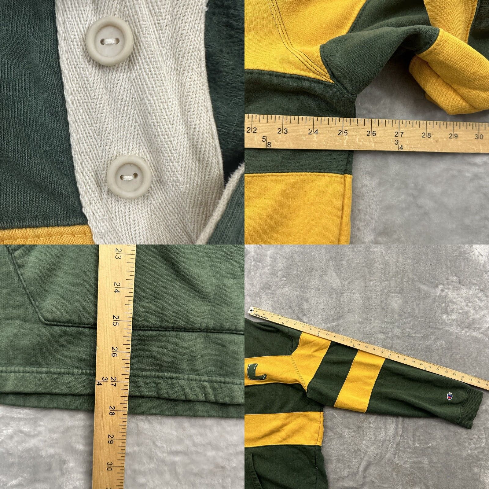 Champion VINTAGE Champion Hoodie Mens XL Yellow Green Rugby La Moyne Dolphins Stripes Pullover Size US XL / EU 56 / 4 - 8 Thumbnail