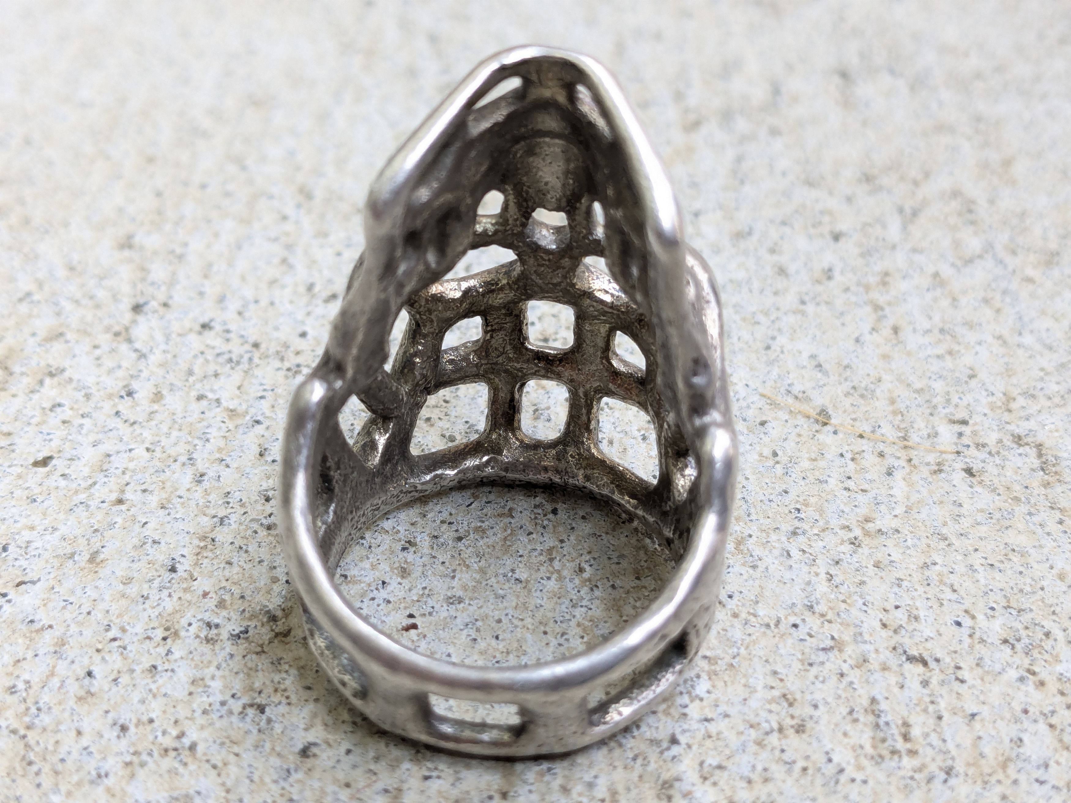 Other Vintage Sterling Silver Skull Ring 11.25 Biker Punk Skeleton Size ONE SIZE - 9 Thumbnail