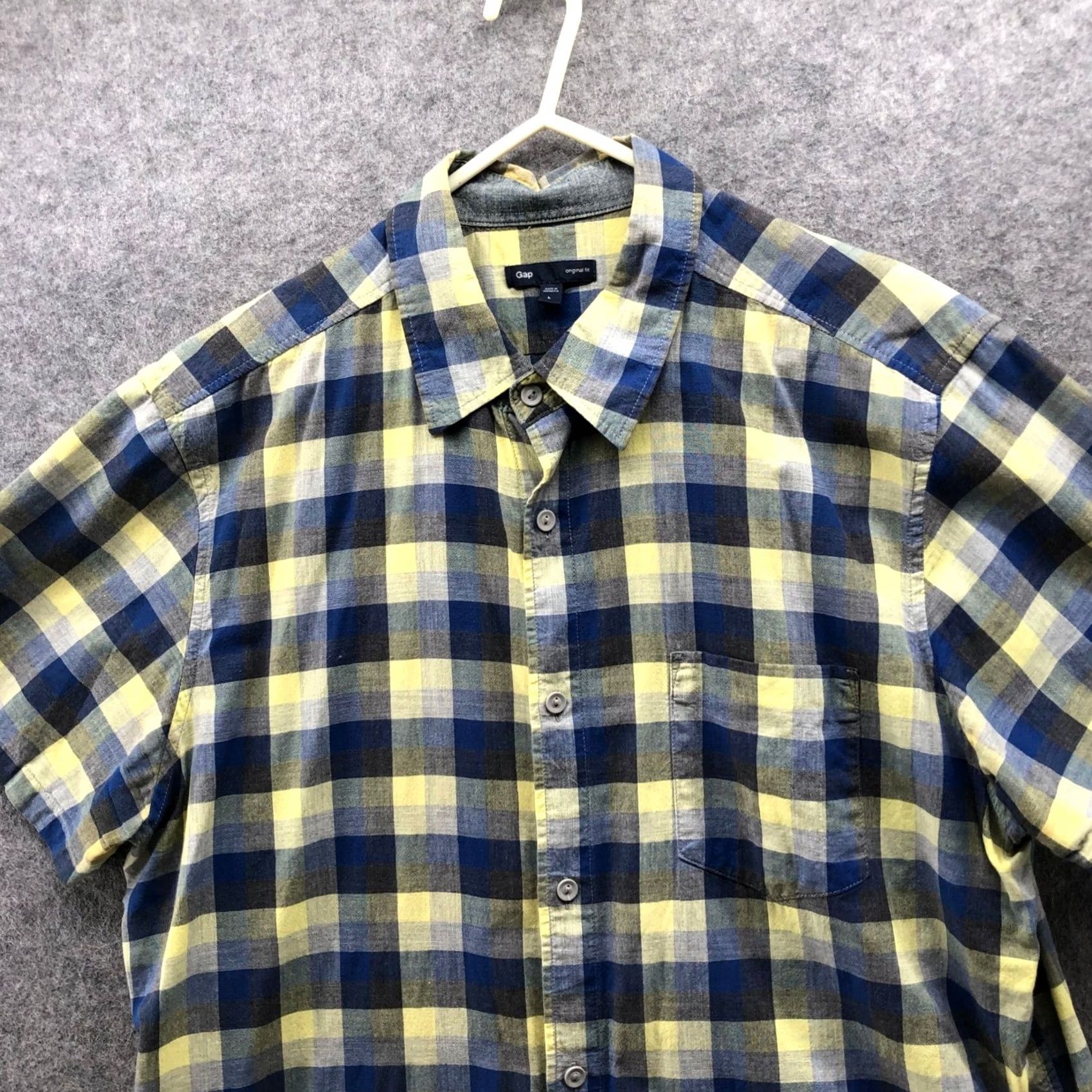 Gap Gap Lightweight Button Up Shirt Mens L Short Sleeve Blue Yellow Plaid Cotton Size US L / EU 52-54 / 3 - 3 Thumbnail