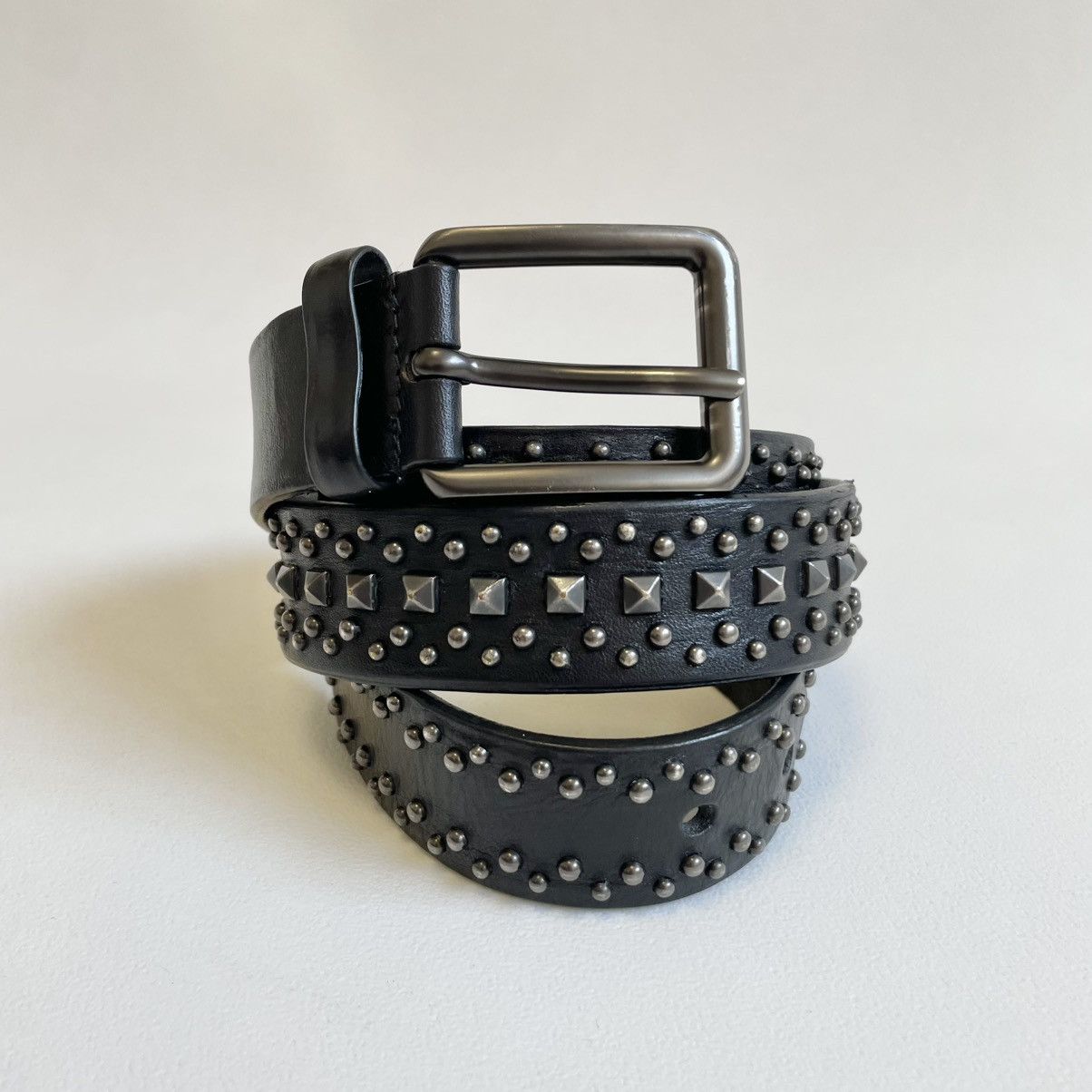 Prada 3cm Black Leather Metal Studded Belt Size 36 - 17 Thumbnail