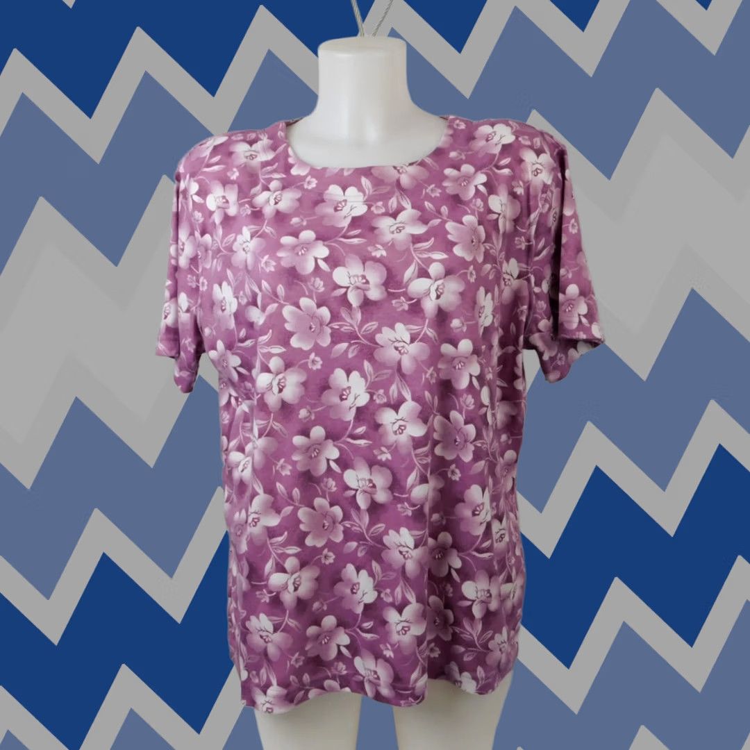 Vintage Jaclyn Smith Floral T-Shirt Orchid Pink Large Women's Short Sleeve Casual Cotton Size L / US 10 / IT 46 - 1 Thumbnail