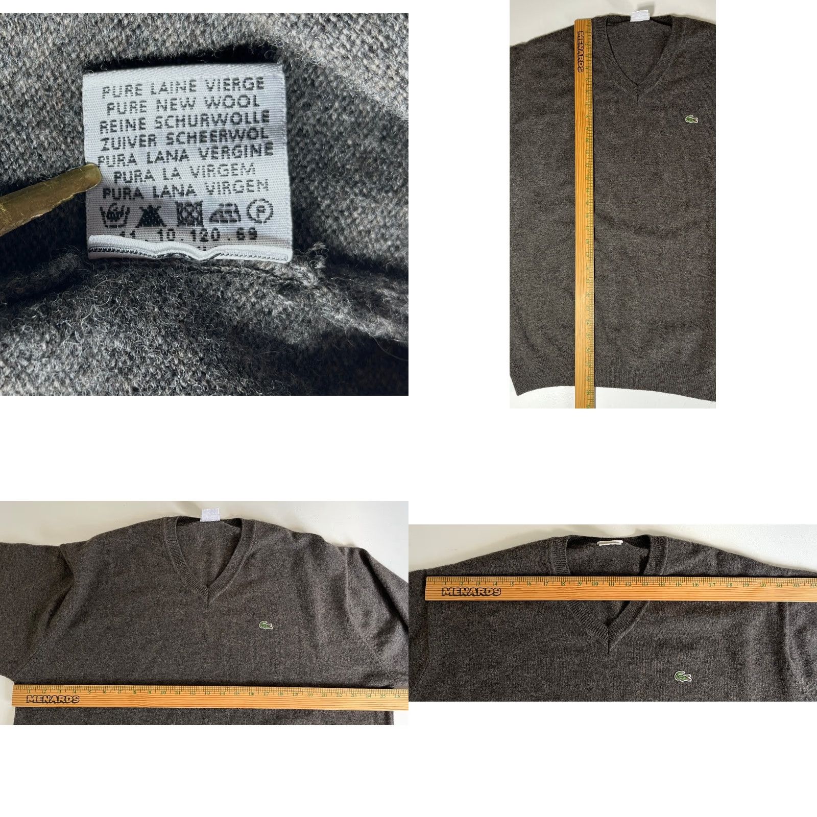 Lacoste VINTAGE Lacoste Men’s V-neck Sweater 2XL Gray Wool Pullover Casual Winter 90s Mens Size US XXL / EU 58 / 5 - 8 Thumbnail
