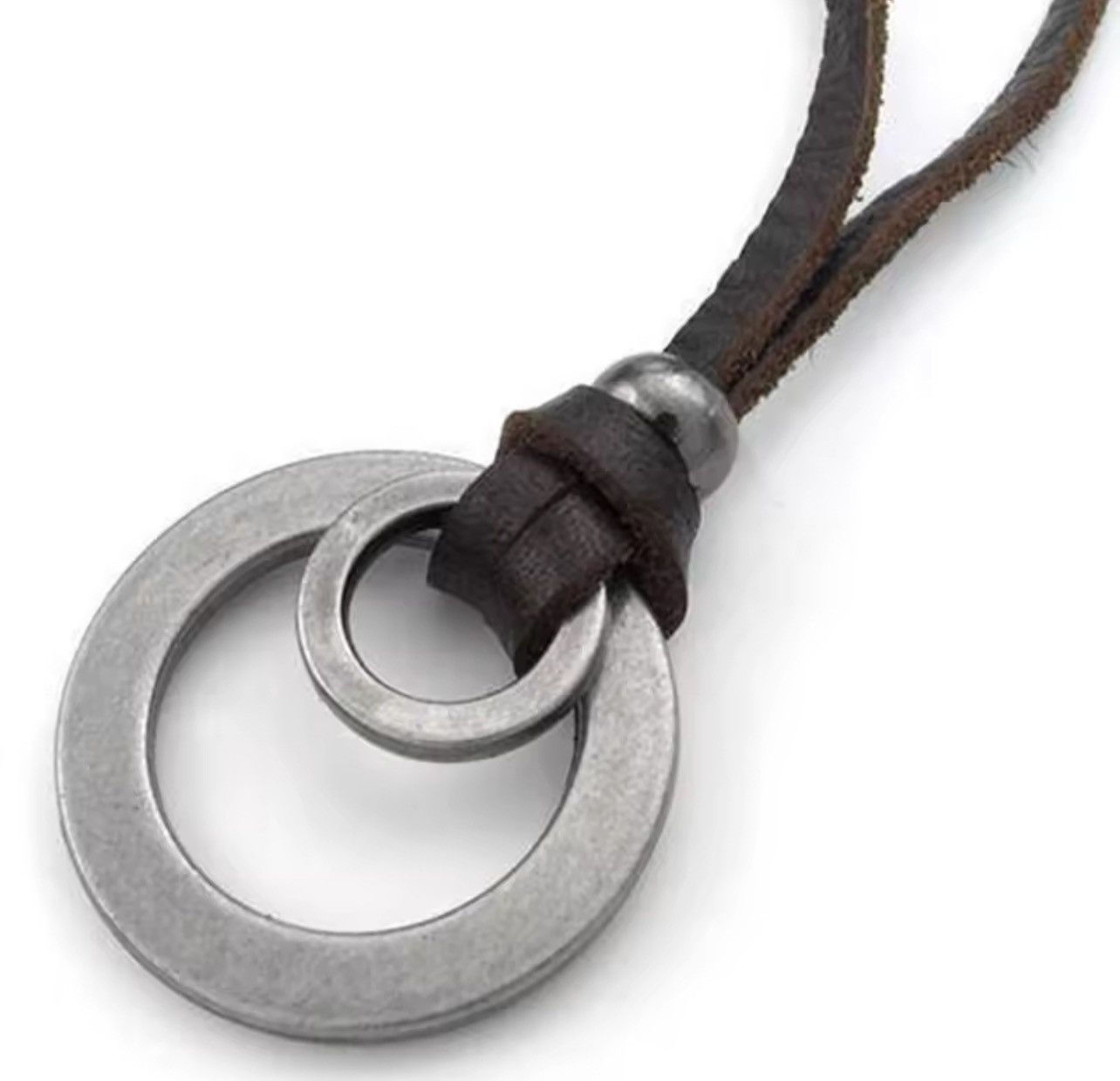 Leather Vintage Handmade Leather Double Ring Adjustable Necklace Size ONE SIZE - 2 Thumbnail