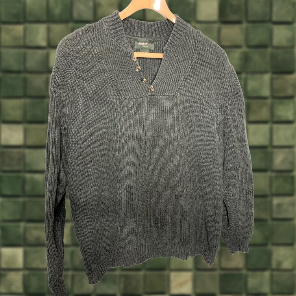 Eddie Bauer VINTAGE Eddie Bauer Men’s XL Knit 1/4 Button Up Sweater Pullover Gray/Green Size US XL / EU 56 / 4 - 1 Thumbnail