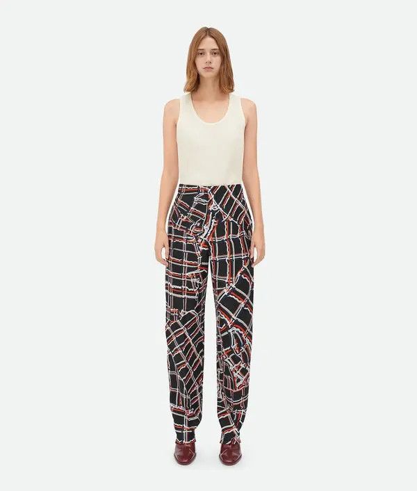Bottega Veneta o1bcso1str0725 Distorted Check Printed Silk Trousers Size 25" / US 0 / IT 36 - 1 Thumbnail