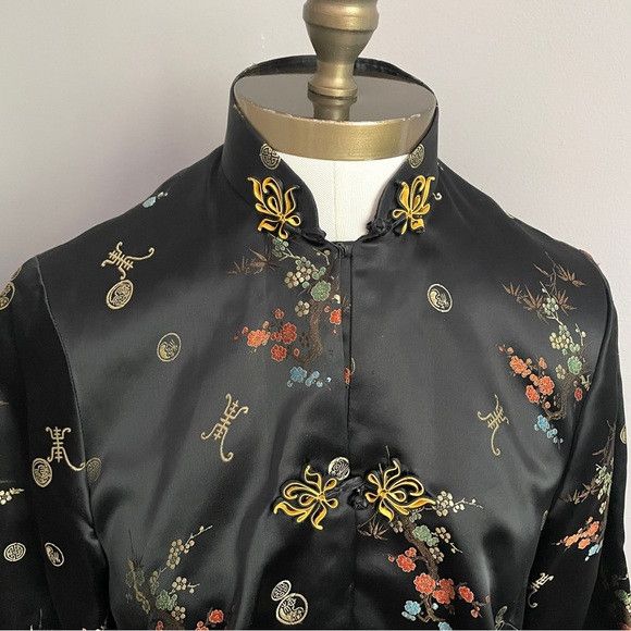Vintage Vintage Chinese Black Satin Brocade Light Jacket - Small Size S / US 4 / IT 40 - 3 Thumbnail