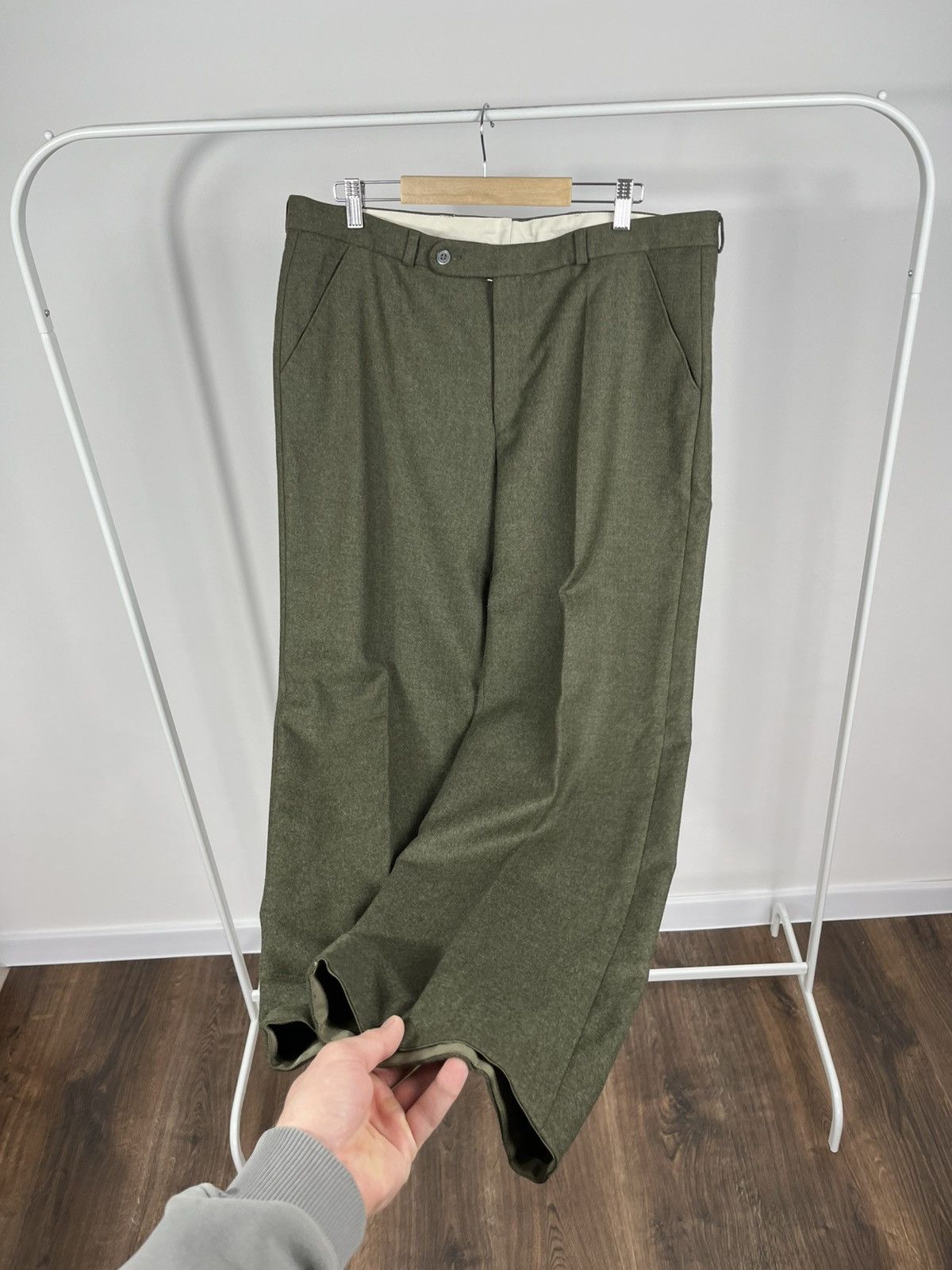 Other Vintage Alfredo Torres Wool Trousers Olive Green Dress Pants Size US 36 / EU 52 - 5 Thumbnail