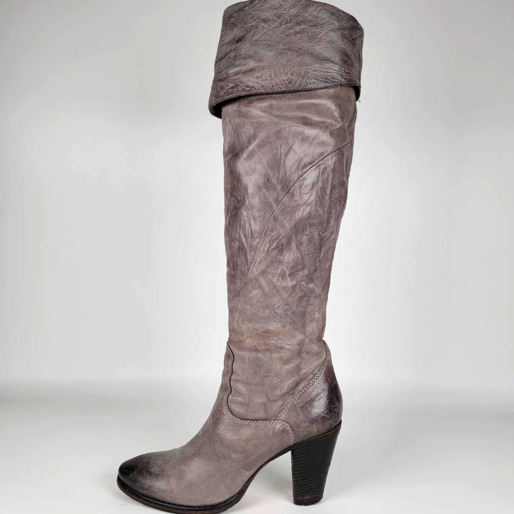 Vintage VINTAGE Vero Cuoio Alberto Fellini Boot Woman Gray Leather Boots Knee High 38 Size US 8 / IT 38 - 6 Thumbnail