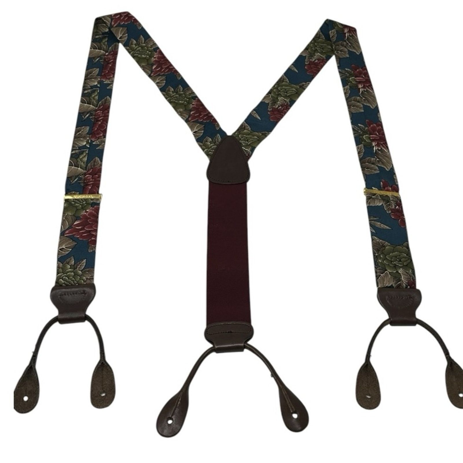 Leather × Trafalgar × Vintage VTG Trafalgar Silk Floral Braces Suspenders Leather Accents Size ONE SIZE - 1 Thumbnail