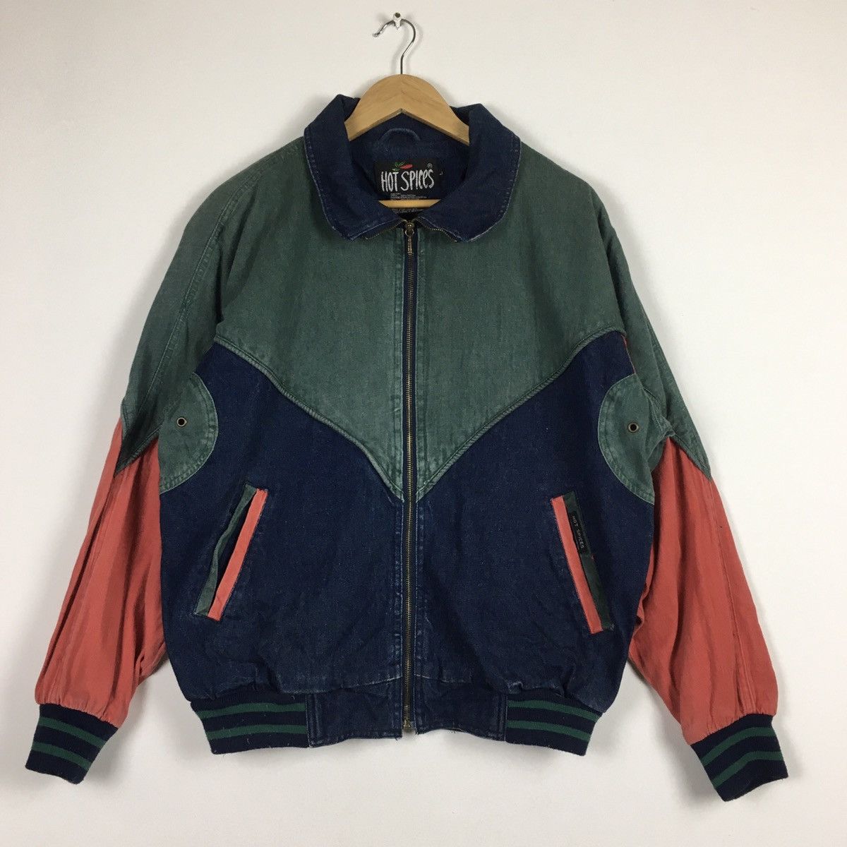 Vintage Vintage Hot Spices Colour Block Denim Bomber Size L / US 10 / IT 46 - 1 Thumbnail