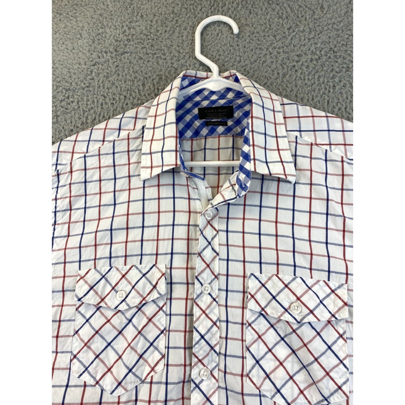 Zara ZARA Button-Up Shirt Men L Button-Front Long Sleeve Multicolor Check Cotton Knit 84-43 Regular Collar Shirt Size US L / EU 52-54 / 3 - 4 Thumbnail