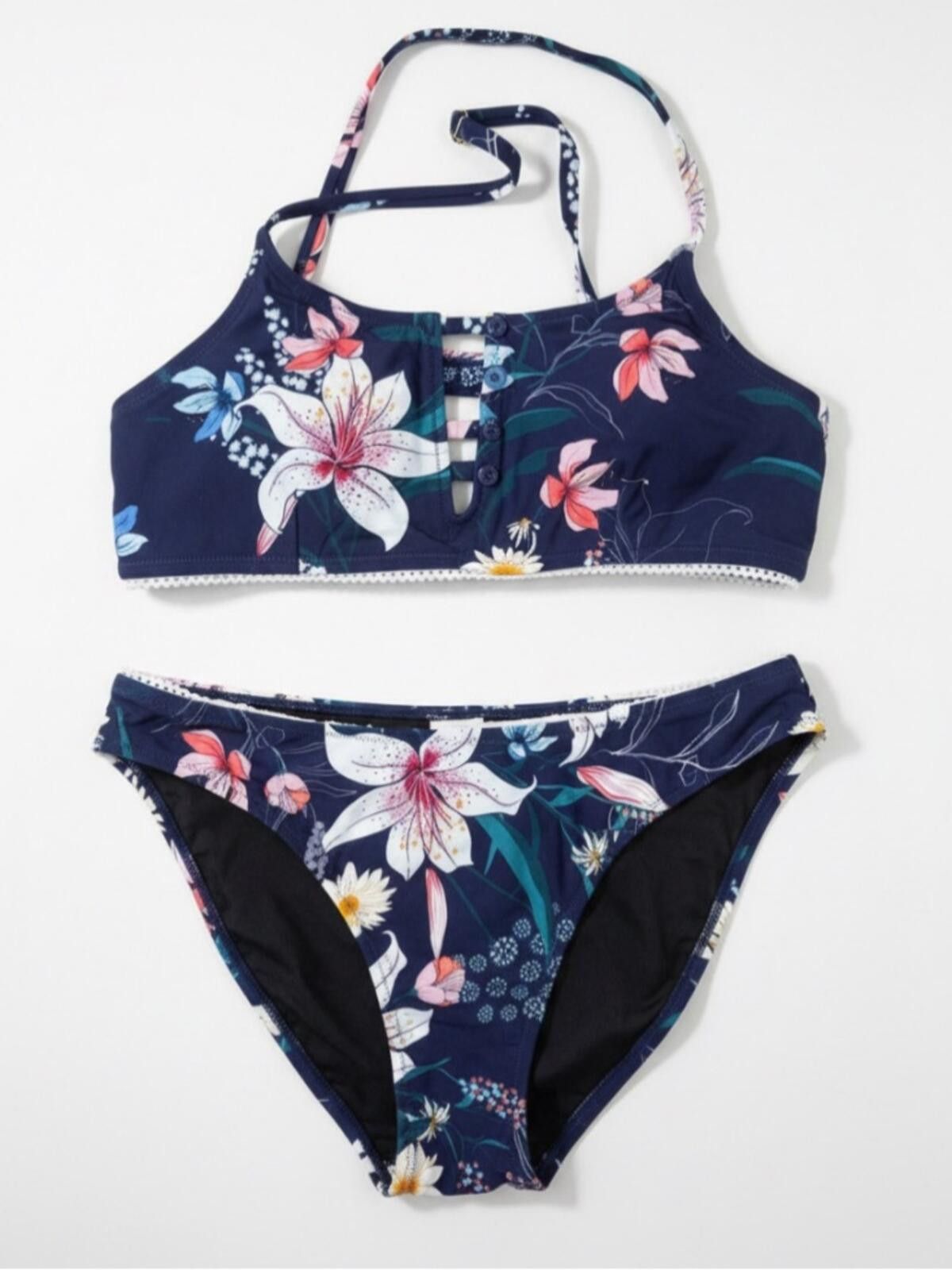 Other Cupshe Navy Floral Bikini Top with Pink and White Flowers Size ONE SIZE - 1 Thumbnail