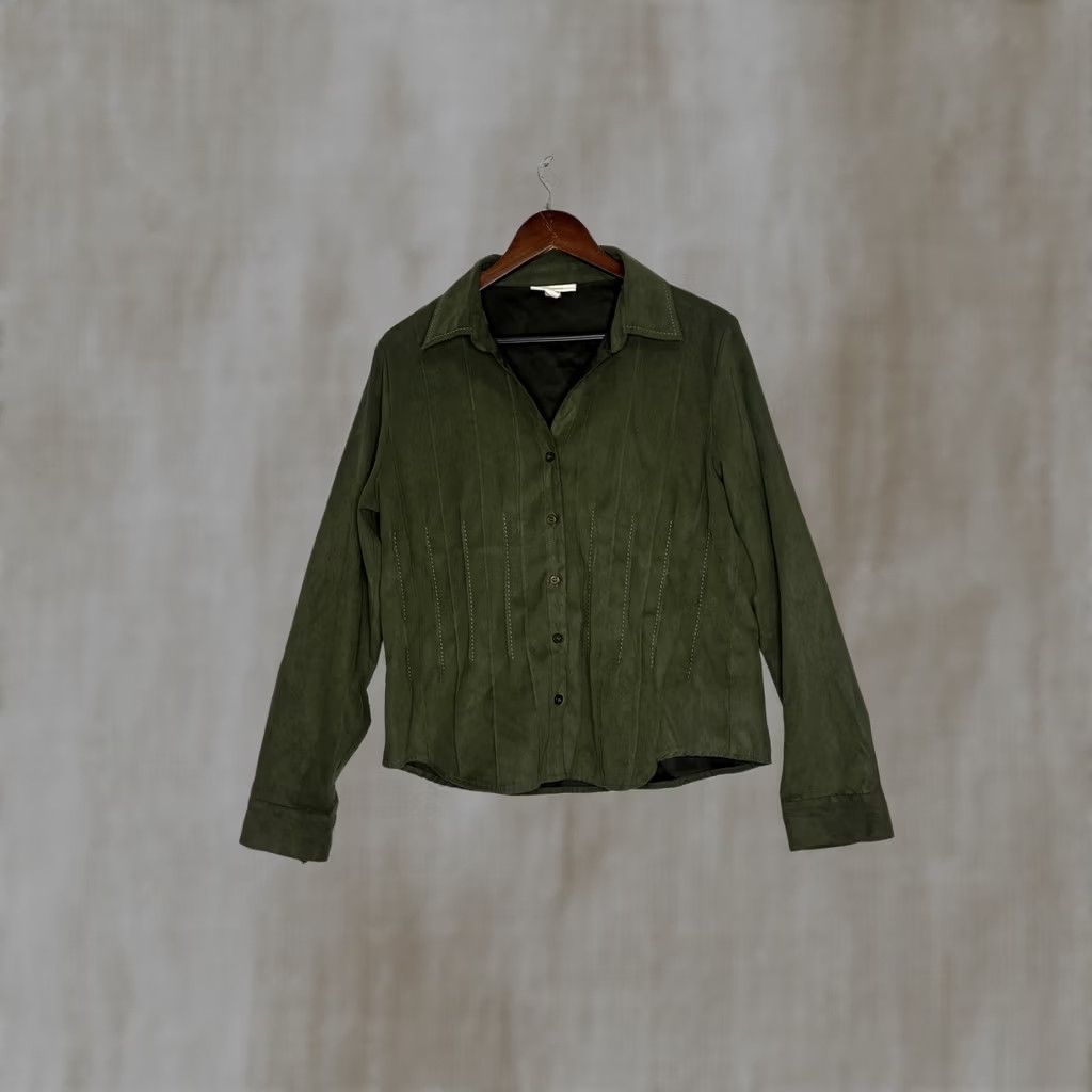 Vintage dressbarn Olive Green Long Sleeve Button-Up Shirt Blouse XL Women Button-Up Shirt Regular Cotton Collared Vintage No Green Olive XL Womens Navy? Size XL / US 12-14 / IT 48-50 - 1 Thumbnail