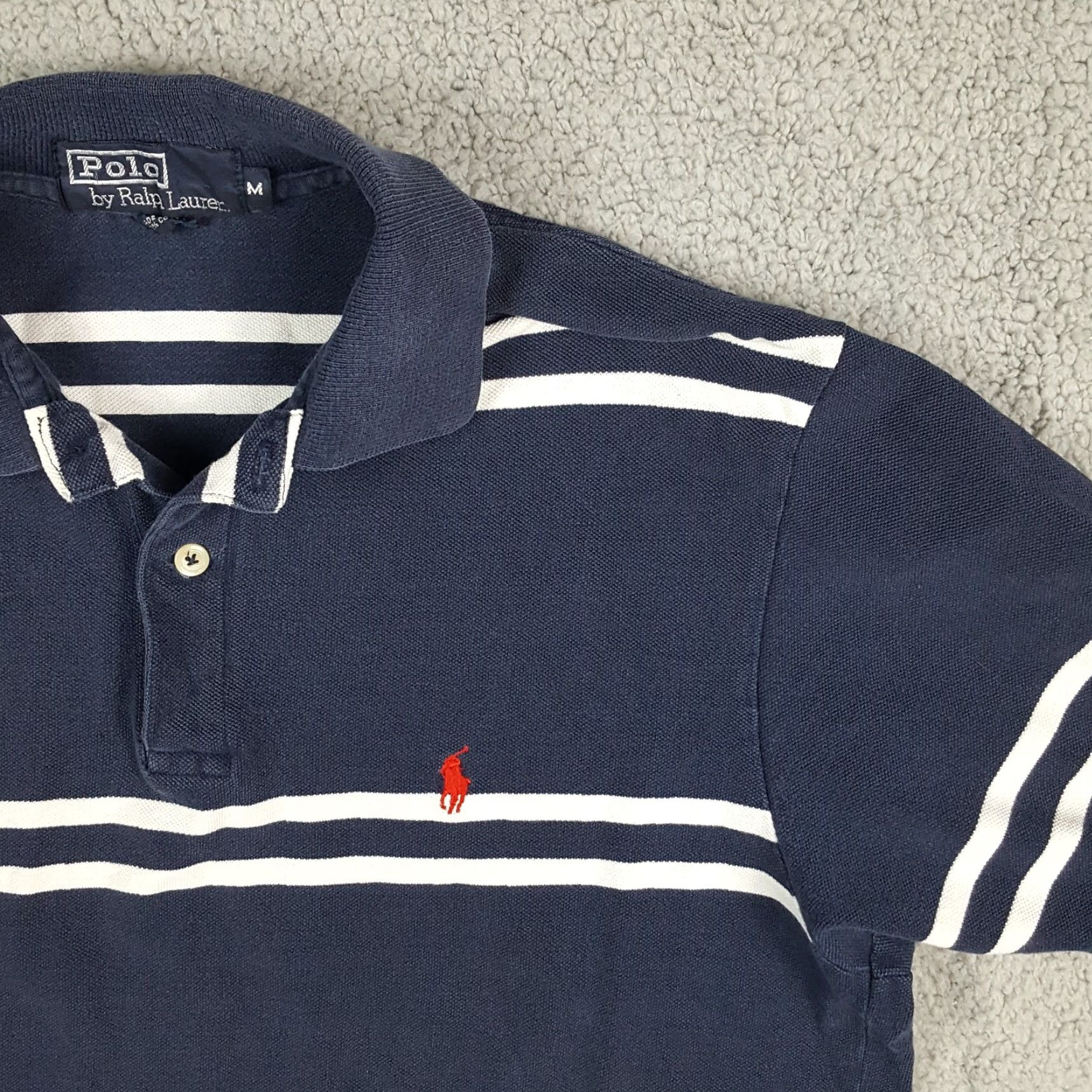 Ralph Lauren Vintage Polo Ralph Lauren Men’s Medium Polo Shirt 90s Striped Cotton Casual Preppy Blue Size US M / EU 48-50 / 2 - 2 Thumbnail