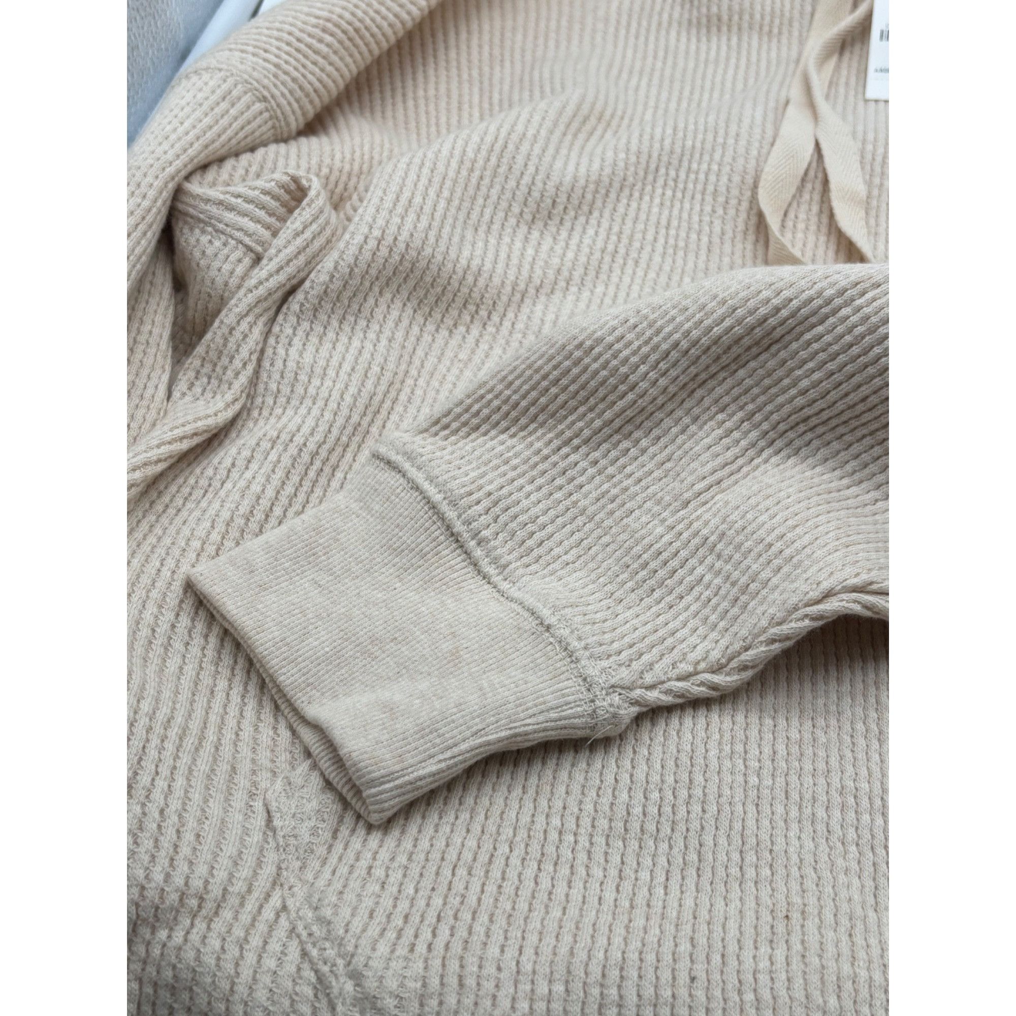 Style & Co Style & Co Petite Cotton Waffle-Knit Hoodie, Oatmeal Heather Size ONE SIZE - 6 Thumbnail