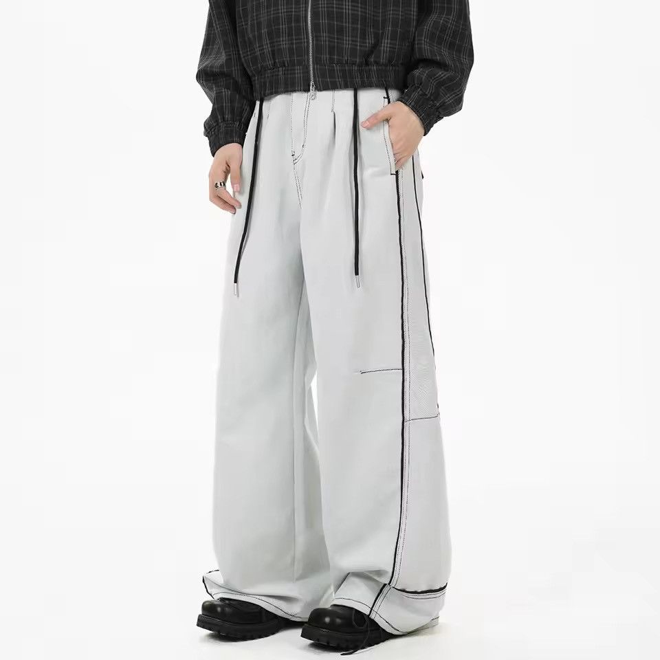 Jean Streetwear Hip Hop Grey White Wide Leg Baggy Jeans Pants Size US 29 - 2 Thumbnail