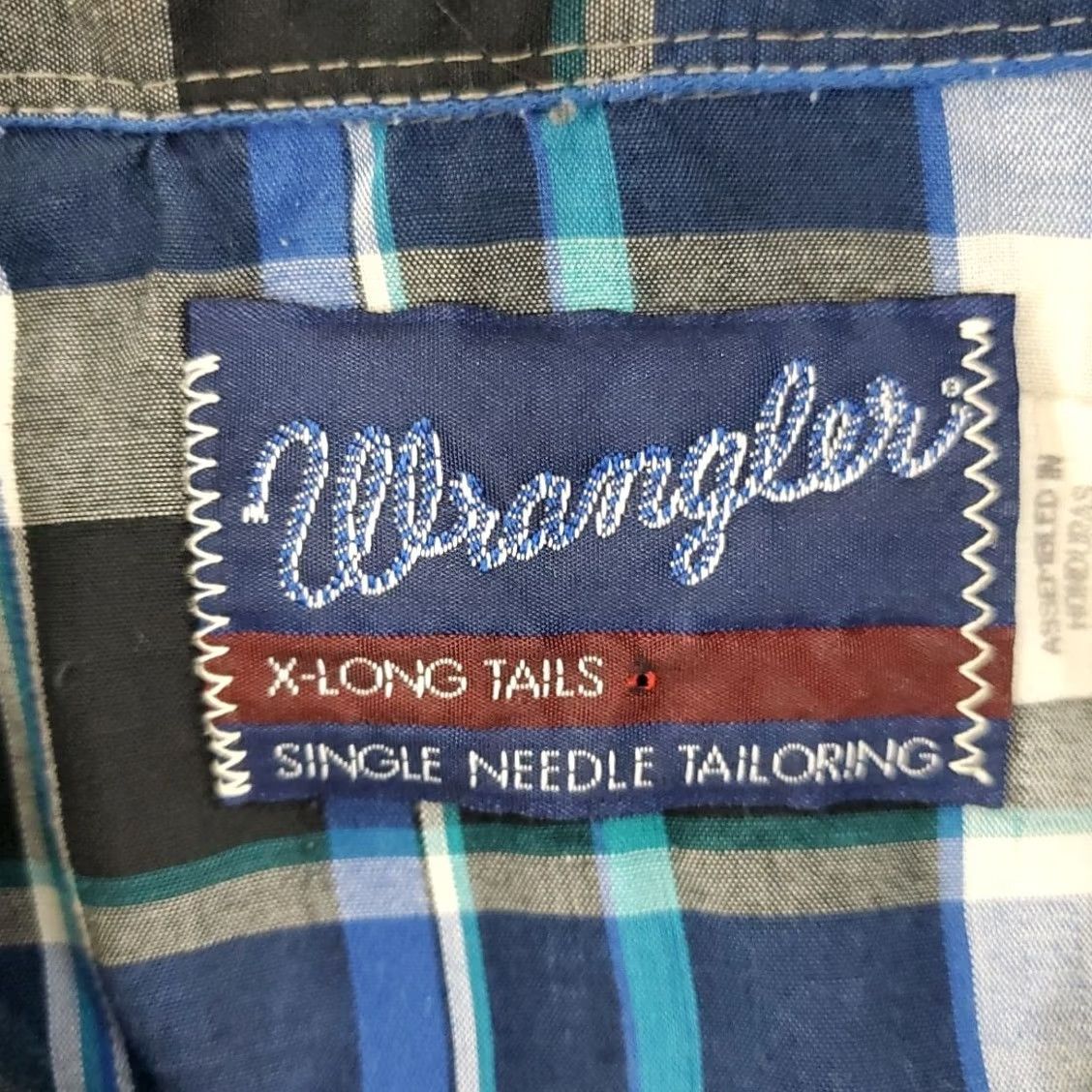 Wrangler VINTAGE Wrangler Button-Up Shirt Mens 17.5 Blue Green Plaid Pearl Snap X-Long Tails Cowboy 90s Style Snap Tailoring Wrangler Brand Size ONE SIZE - 7 Thumbnail
