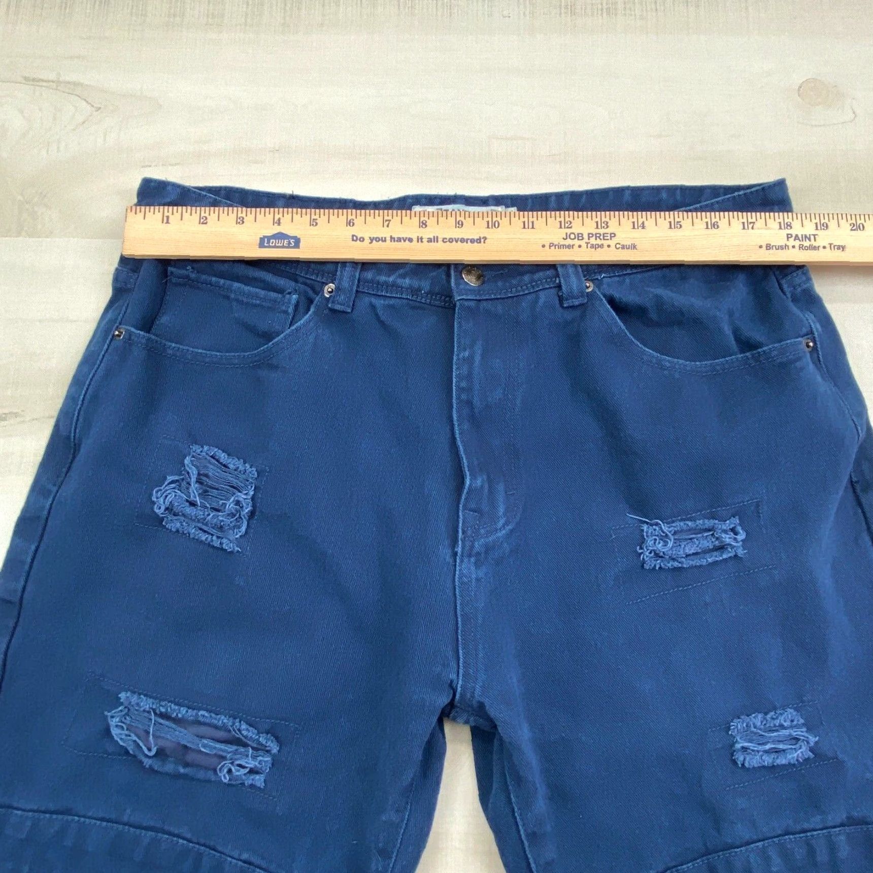 Denime Jeanius Mens Denim Shorts 36 Blue Denim Distressed Frayed 12.5 Inch Inseam Size US 36 / EU 52 - 7 Thumbnail