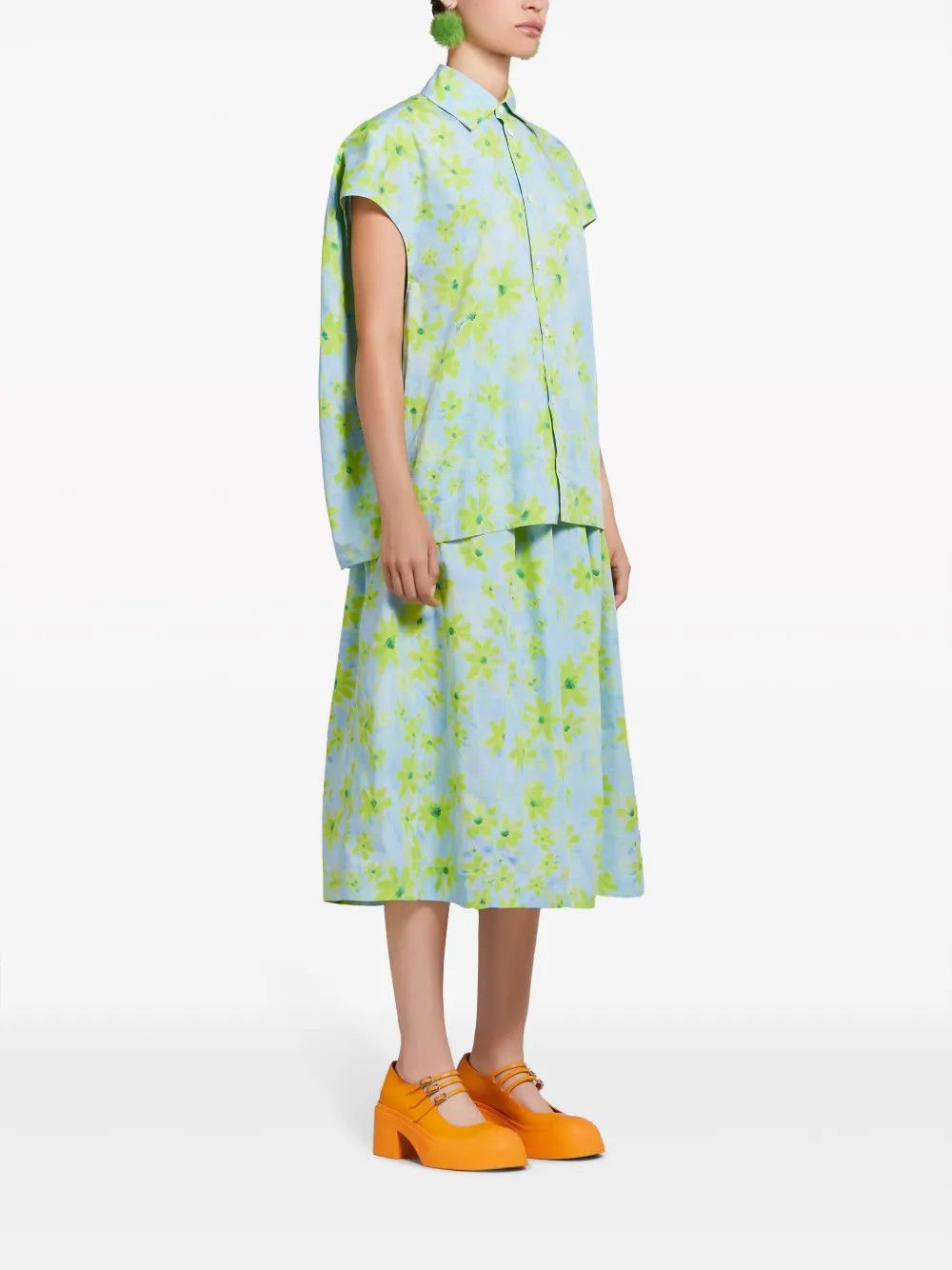 Marni o1y1125 Floral Shirt in Sky Blue/Green Size L / US 10 / IT 46 - 5 Thumbnail