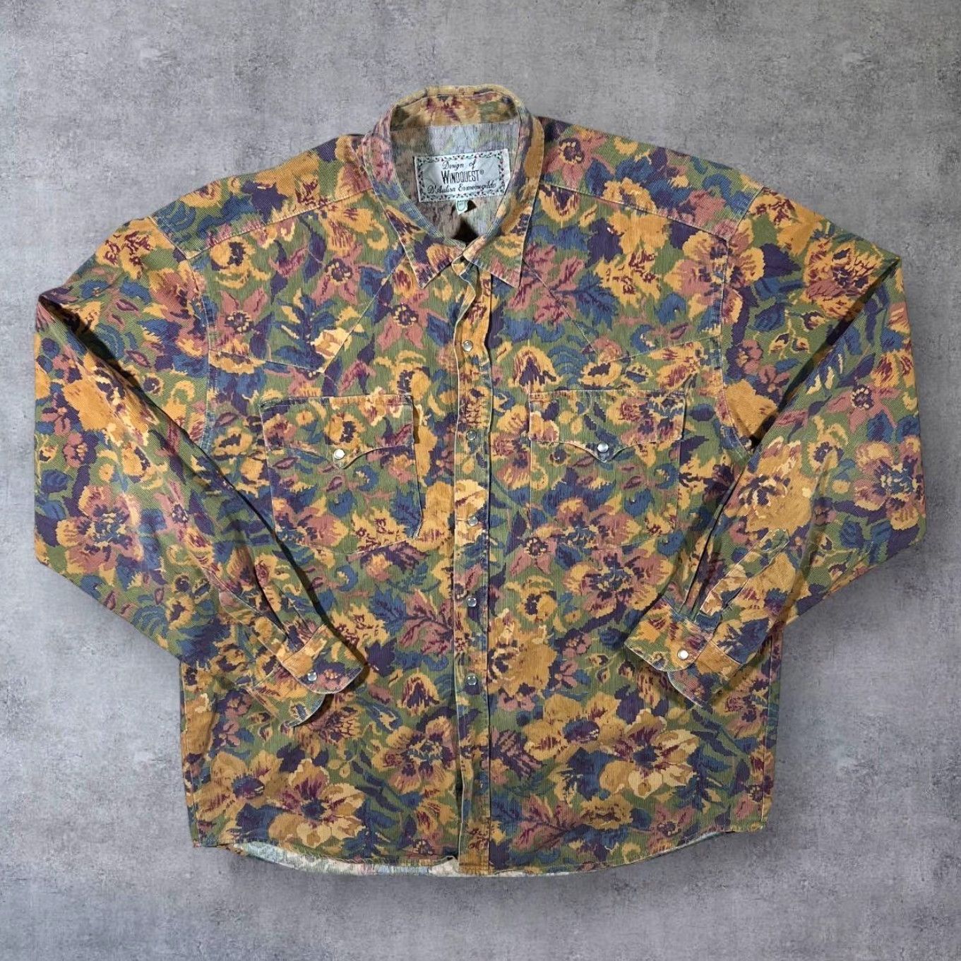 Vintage VINTAGE Windquest D'Aulisa Ermenegildo Floral Corduroy Western Popper Shirt XL Size US XL / EU 56 / 4 - 2 Thumbnail